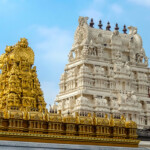 View of Kamakshi Amman Temple in Kanchipuram, India.