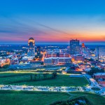 Winston-Salem North Carolina NC Downtown Skyline Aerial at Sunset.