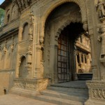 Maheshwar, India - March 2021: Detail of the Ahilya Fort in Maheshwar on March 18, 2021 in Madhya Pradesh, India.