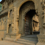 Maheshwar, India - March 2021: Detail of the Ahilya Fort in Maheshwar on March 18, 2021 in Madhya Pradesh, India.
